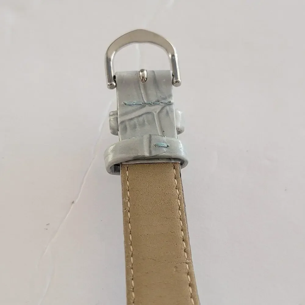 Anne Klein Womens Watch Blue Dial 30mm Silver Case Blue Leather Strap Quartz